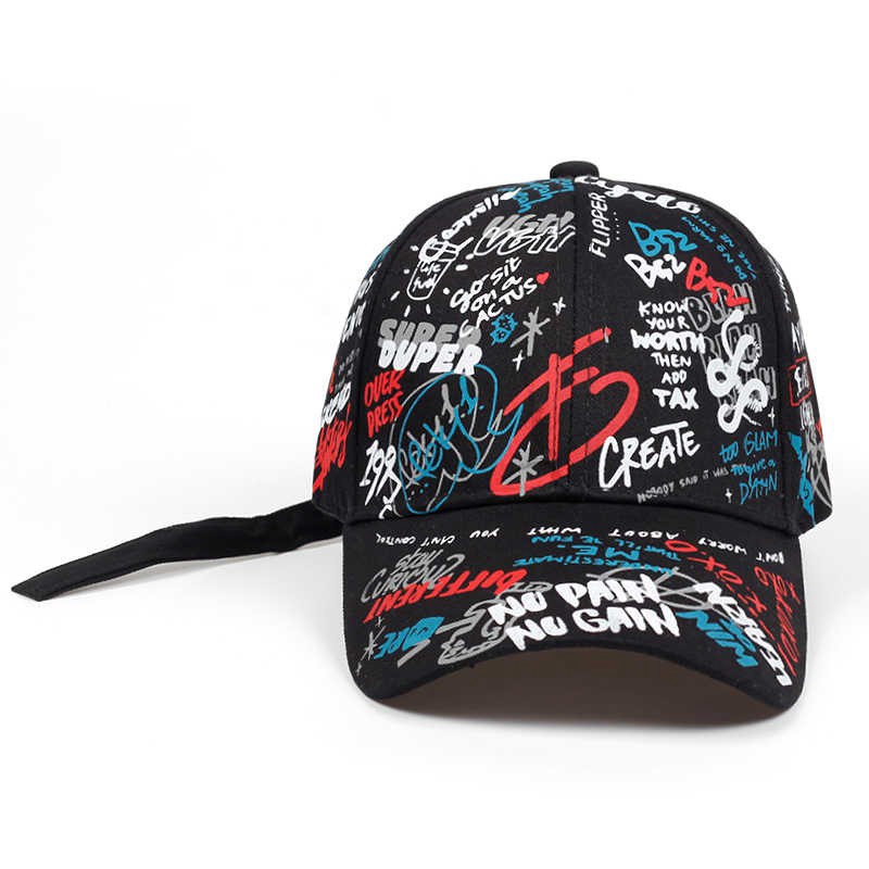 Topi Baseball Adjustable Motif Graffiti Gaya Hip Hop Untuk Pria Dan Wanita