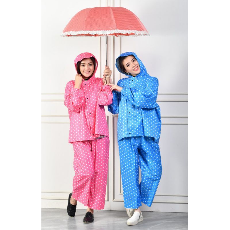 JAS HUJAN Parasut WANITA KOREA RAINWEAR | FASHION RAINCOAT MODEL BAJU CELANA DENGAN MOTIF POLKADOT