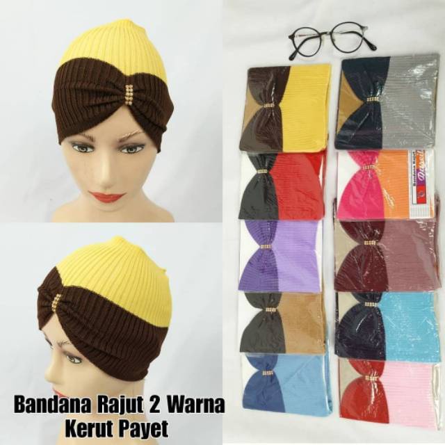 20 pcs Bandana ciput rajut payet 2 warna (CIPUT AGNIA)