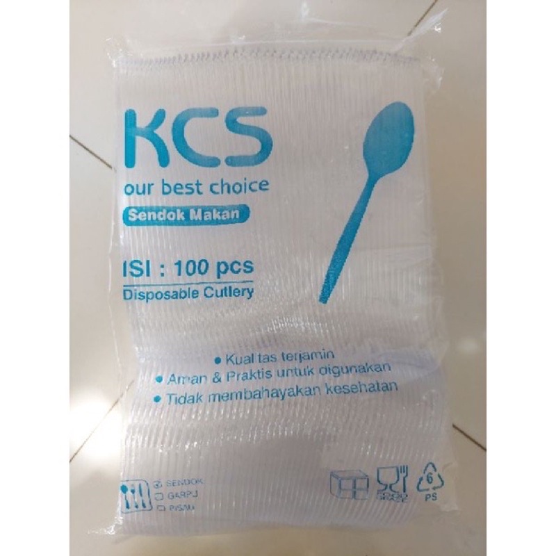 Sendok Plastik KCS isi 100 / Sendok Makan Plastik Bening KCS Putih Susu Hitam ISI 100 PCS