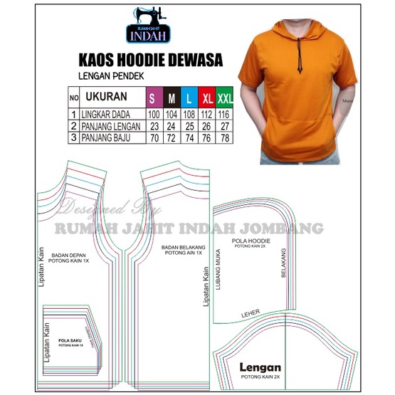 Pola Jiplak Pola Instan Pola Kaos Hoodie lengan pendek S-XXL