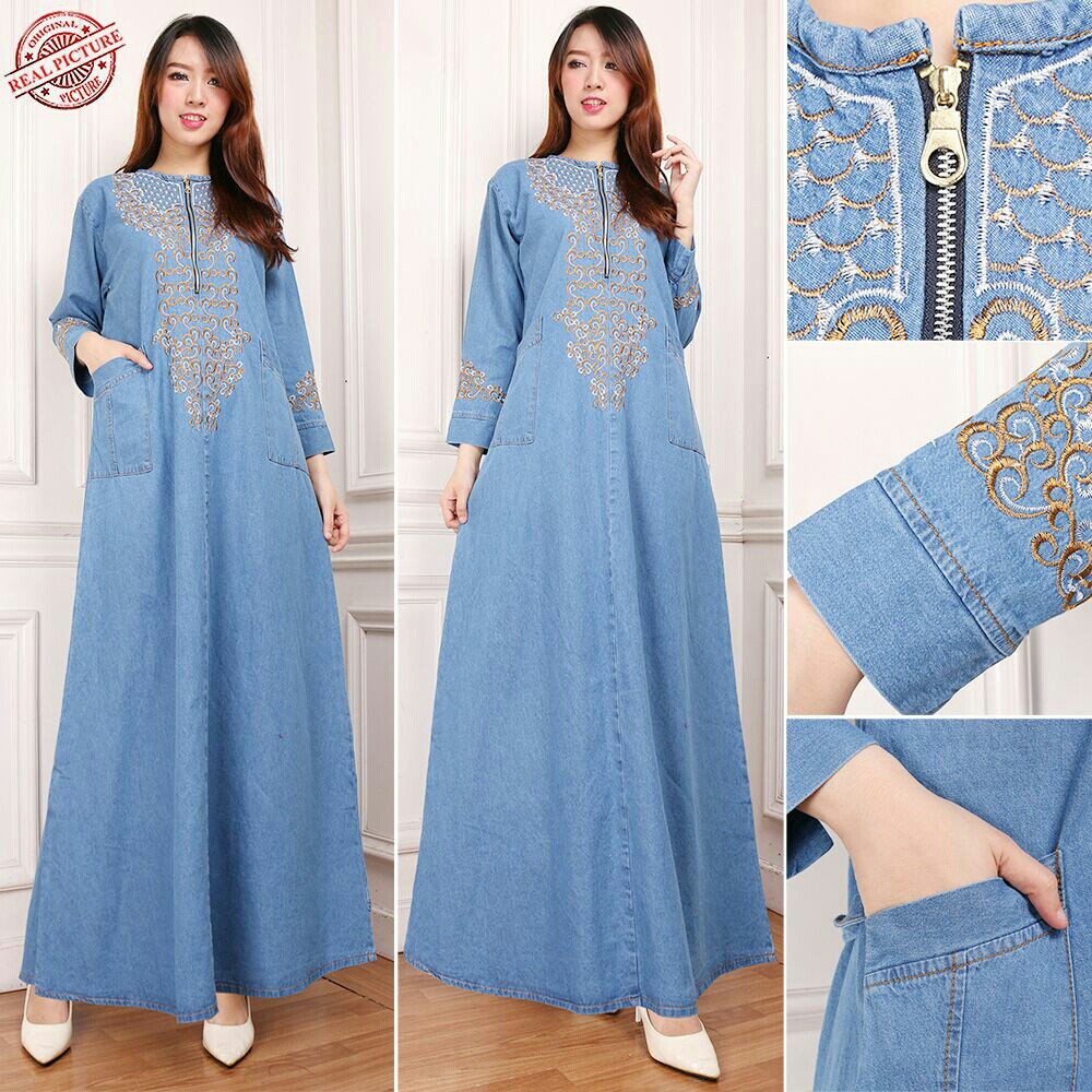 SB Collection Dress Maxi Shafa Gamis Jeans Longdress Wanita