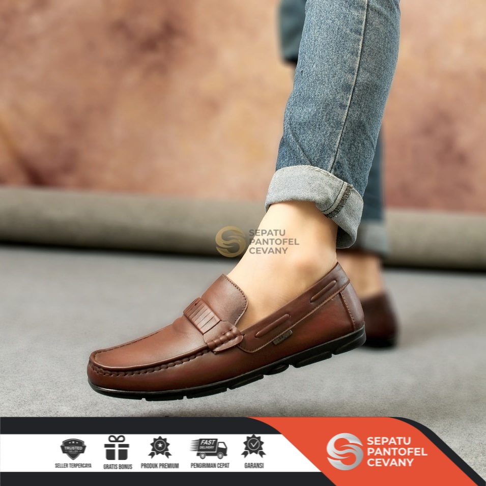 SPC JAHSU - Fashion Sepatu Pantofel Kulit Sapi Asli Original Model Slip On Selop Tanpa Tali Ukuran 3