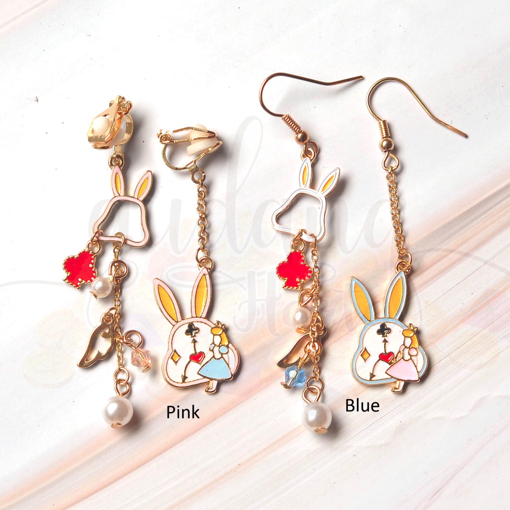 Anting Stud Alice Rabbit Panjang Kelinci Lucu Asimetris Anting Jepit Unik GH 203684