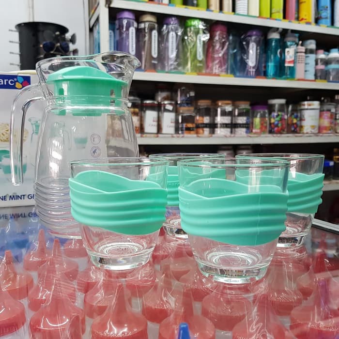 LUMINARC Coastline Mint Green Satu Set Isi 1 Eskan+4 Gelas Kaca