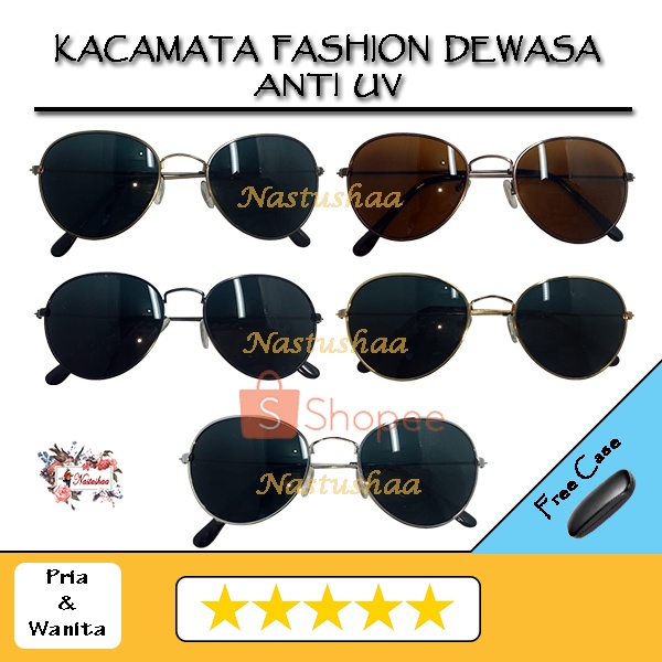 Kacamata Hitam Fashion Pria Wanita Terbaru / Kacamata Anti Sinar Matahari Gaya Termurah Frame Oval Bahan Metal Unisex FREECASE