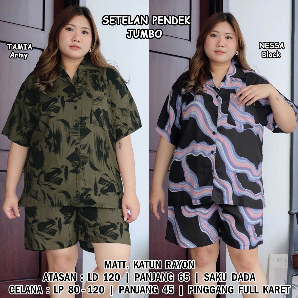 BIGCLO - (COD) Setelan Pendek Jumbo Atasan Dan Celana Wanita Bigsize