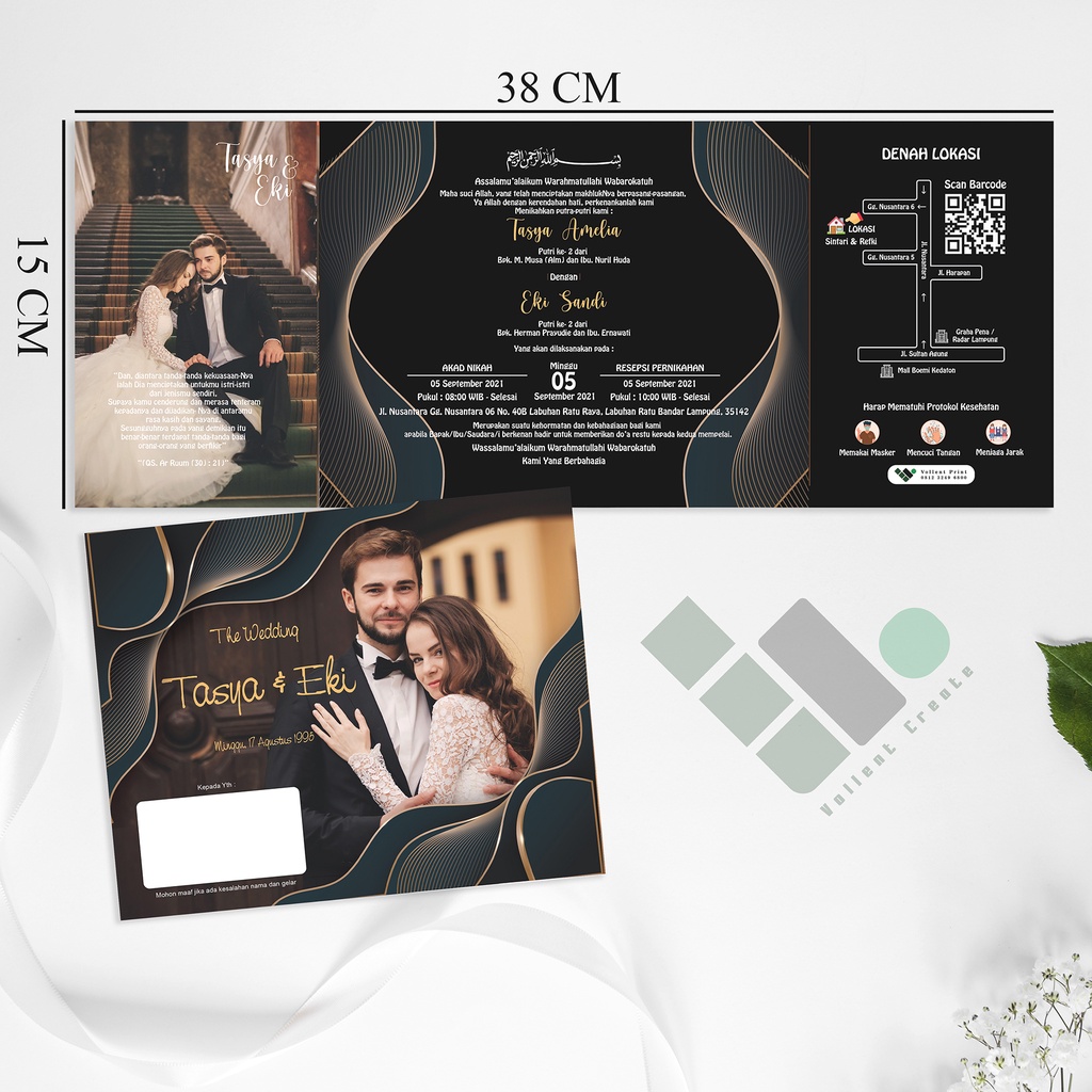 Undangan Pernikahan Full Colour OFSSET Bahan ART CARTOON 230 (Glossy Mewah, Cetakan Terbaik, The Wed