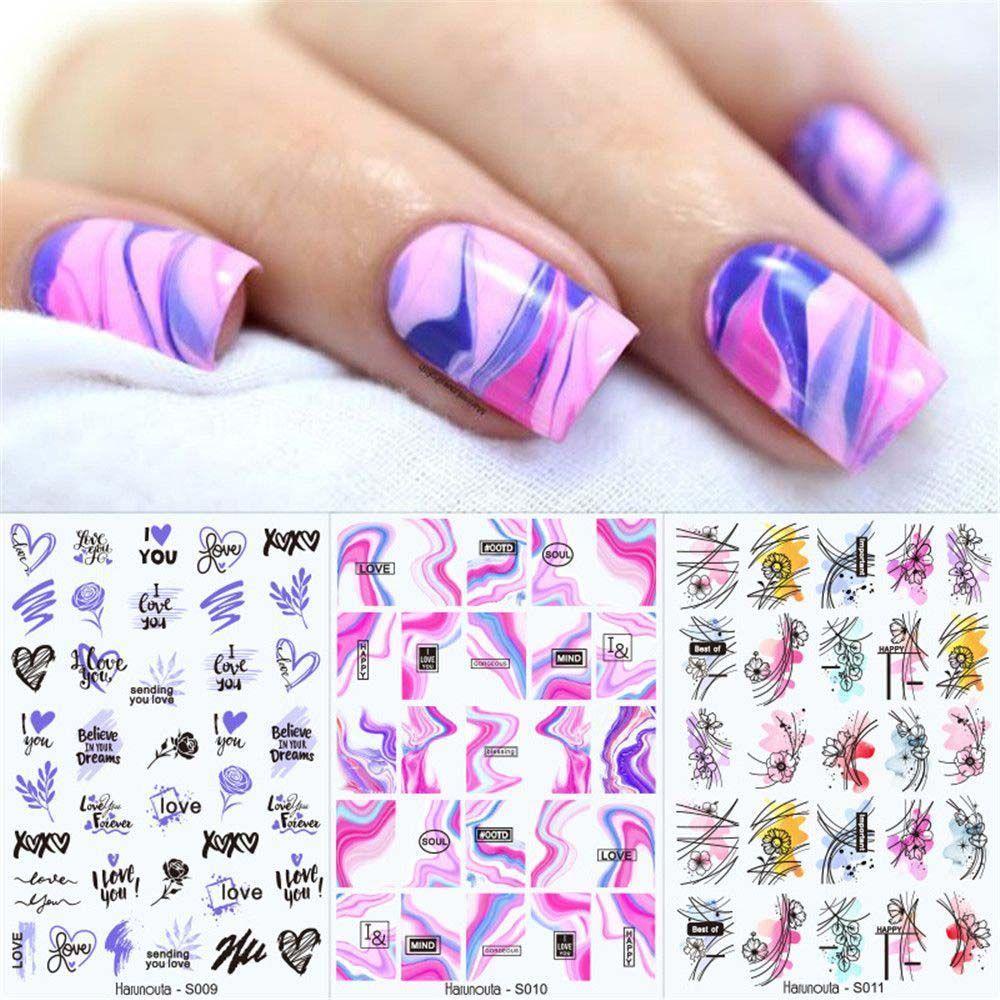 Mxbeauty Tanaman Warna Stiker Kuku Kartun INS-style Garis Daun 3D Decals Letter Avatar DIY Nail Art Alat