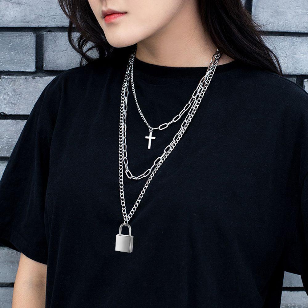 Kalung Punk Nanas Pesona Perak Emas Multi-Layer Rantai Bib Choker