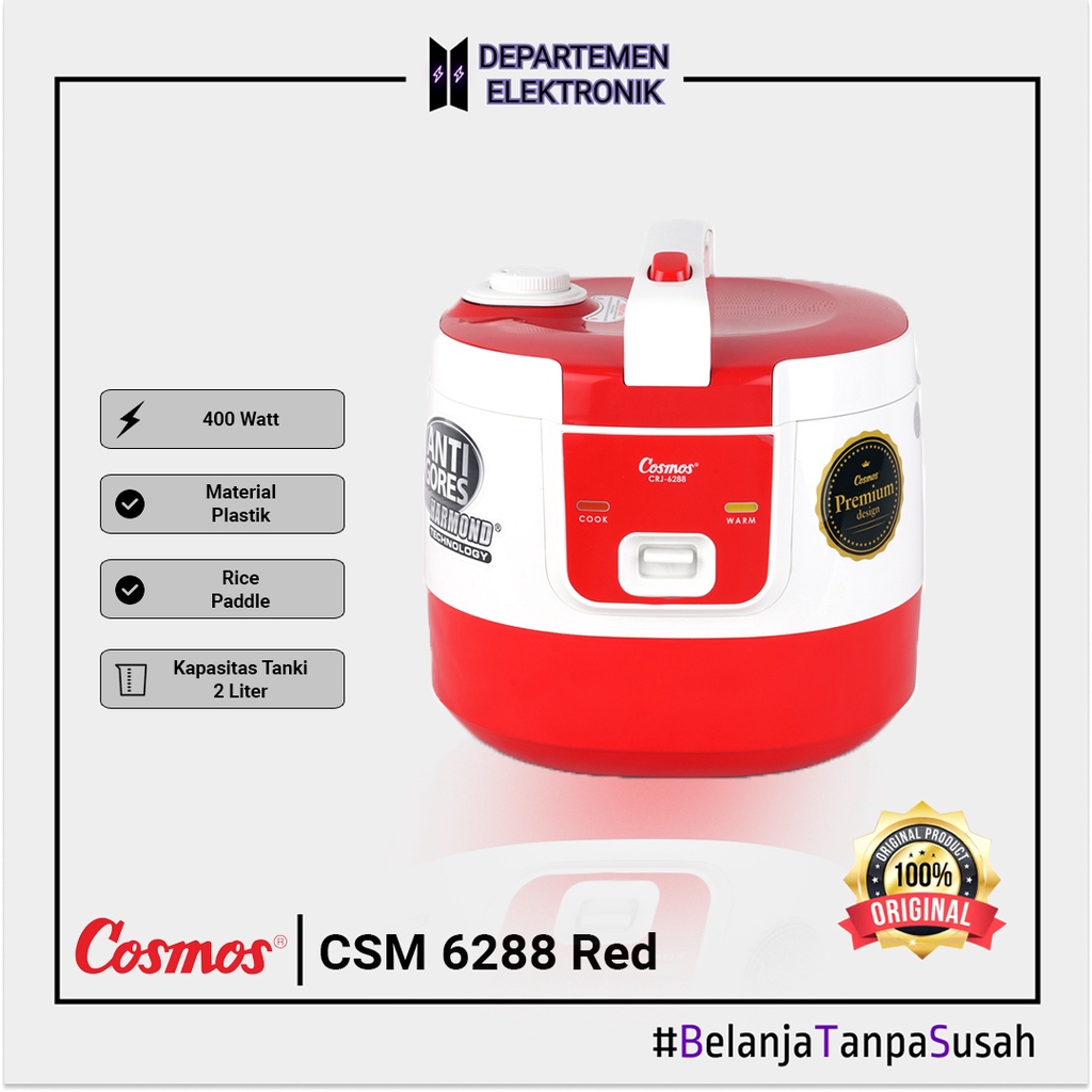 Cosmos CRJ 6288 R – Magic Com / Rice Cooker Red 2 Liter Harmond MURAH BANGET / GARANSI RESMI