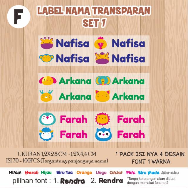 

STIKER LABEL NAMA (F) TRANSPARAN WATERPROOF Karakter LABEL F