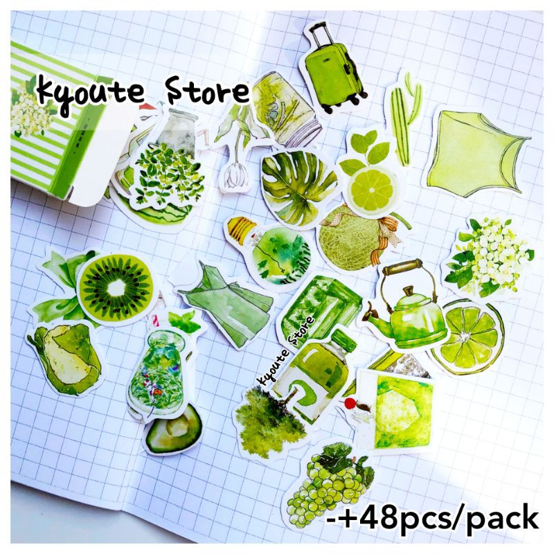 

48 pcs Sticker Fresh Green Aesthetic Scrapbook DIY Bujo Planner Journal Diary Letter School