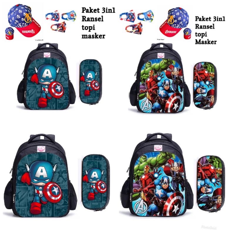 Tas ransel sekolah anak SD ransel sekolah anak laki laki Motif Avenger superhero Capatain Amerika Printing