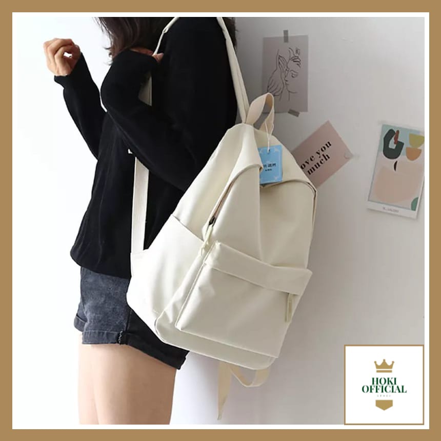 [COD] Ransel Polos Wanita Pria Tas Sekolah Warna Hitam Polos Tas Sekolah SMA SMP Kuliah Ada Slot Laptop HokiOfficial
