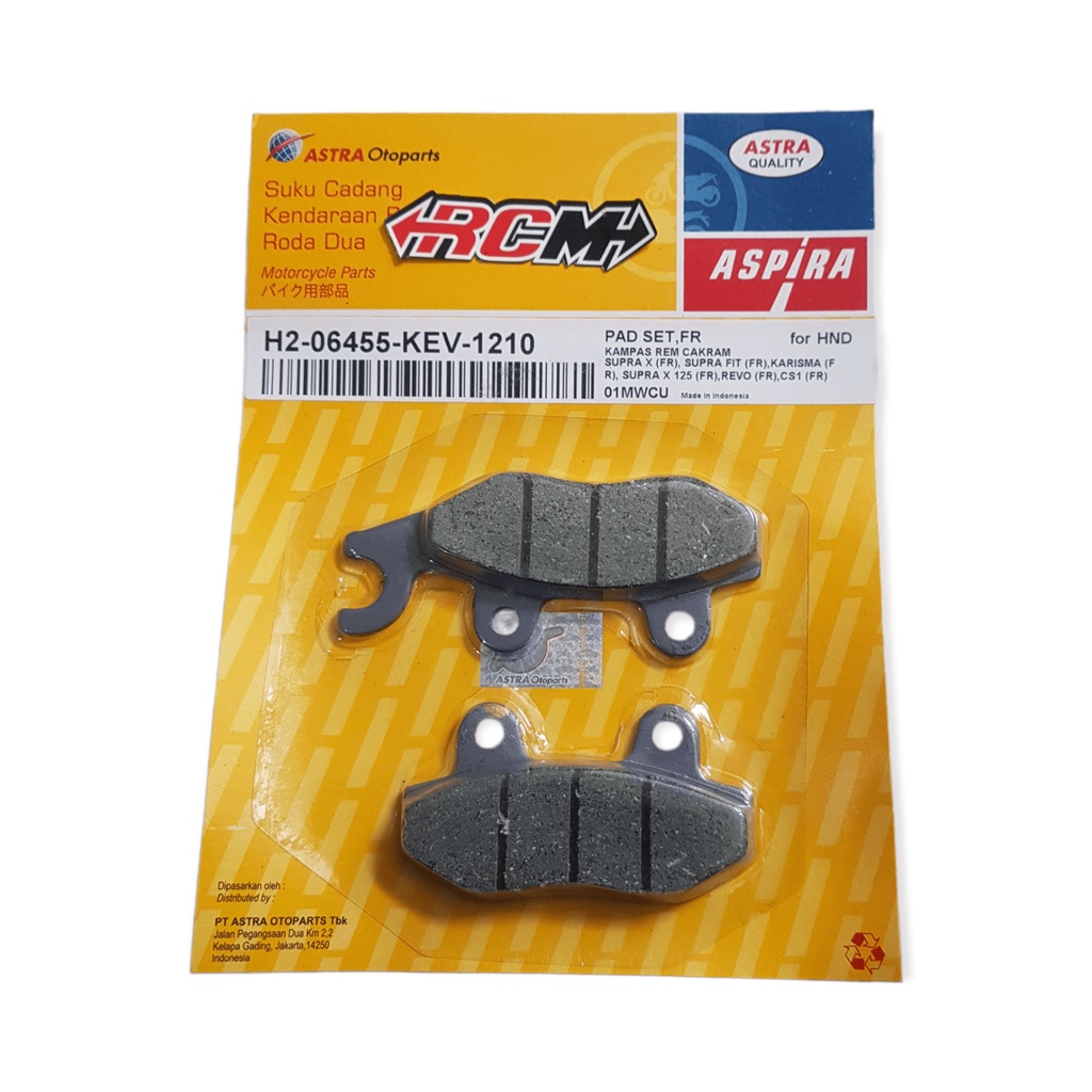 H2-06455-KEV-1210 KAMPAS REM CAKRAM DEPAN DPN DISCPAD DISKPAD SUPRAX SUPRA X FIT SUPRAFIT KHARISMA KARISMA SUPRA X125 X 125 REVO CS1 CS 1 ORI ORIGINAL ASPIRA ASTRA OTOPARTS ASLI