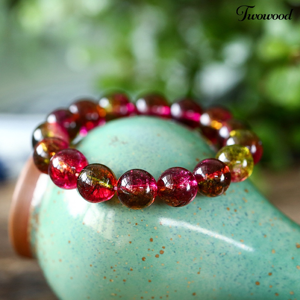 Twowood Women Bracelet Faux Watermelon Tourmaline Beads Jewelry Vintage Good Elasticity Bracelet for Party