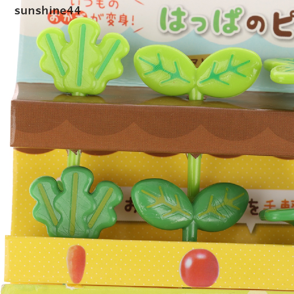 Sunshine 8pcs Pick Buah / Kue / Salad Mini Bentuk Vork Tandenstoker Bladeren