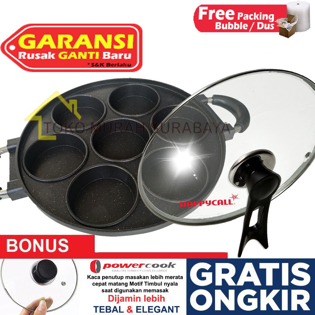 Cetakan Kue Lumpur Happy call Teflon Serabi 7 Lubang Sorga Datar Teplon Loyang Martabak Mini