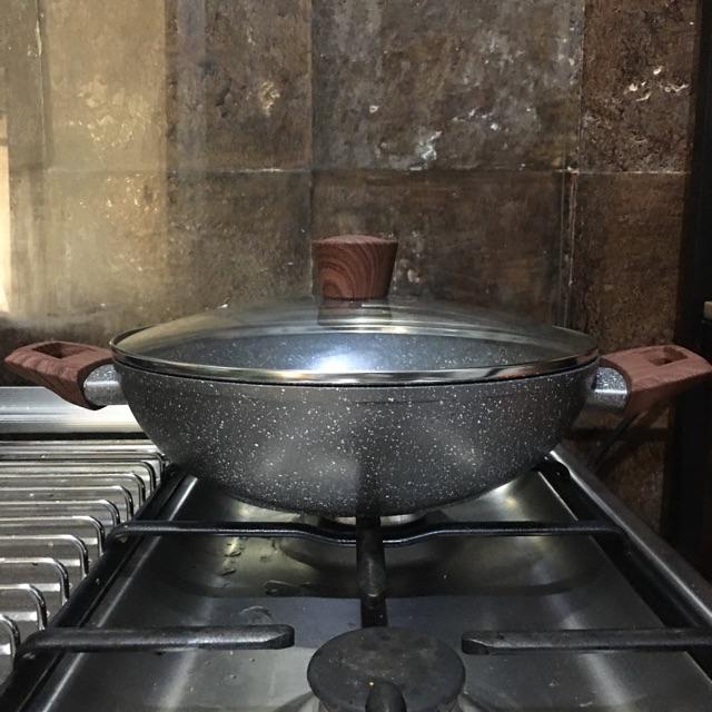 Ki0648 Cypruz 26cm Kuali Marble With Lid Induksi Wok Tutup Kaca