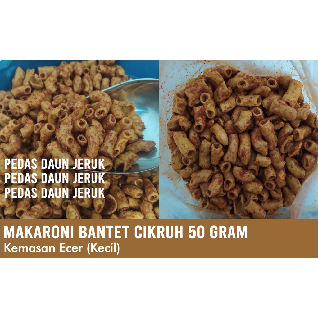 

Makaroni Bantet Pedas Daun Jeruk Kemasan Ecer 50gram Cemilan