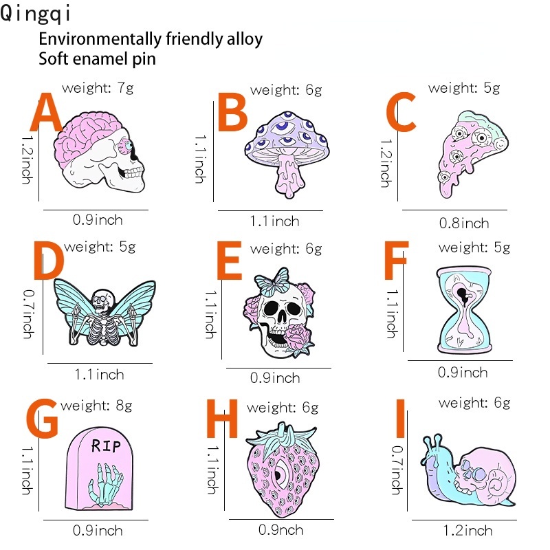 Bros Pin Enamel Desain Kartun Tengkorak Butterfly Siput Strawberry Mawar Untuk Wanita