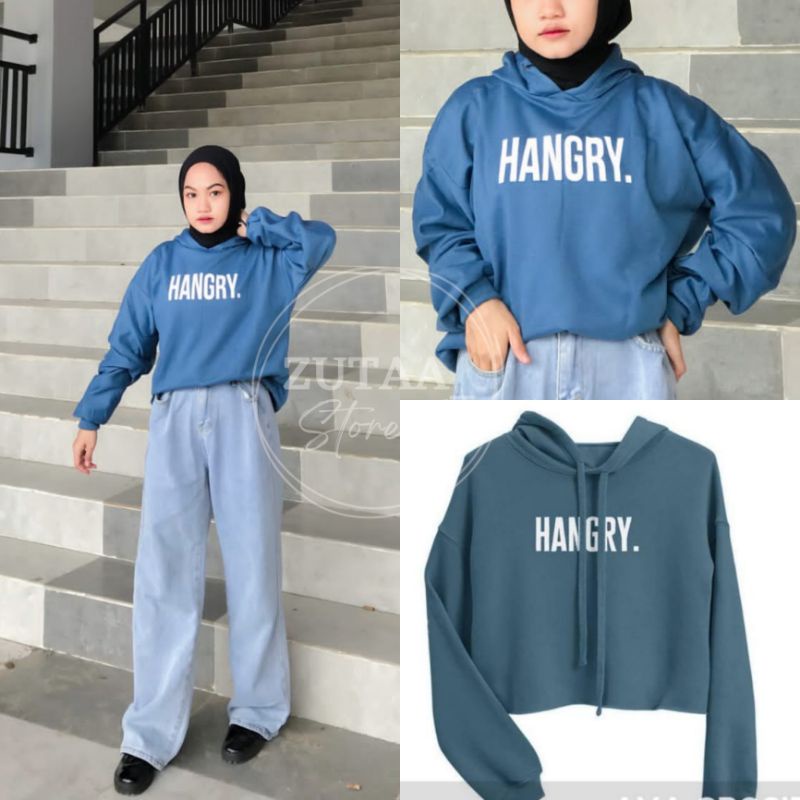 Hangry sweater crop hodie kekinian