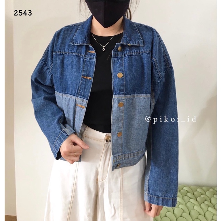 Jaket crop jeans / outer crop denim / jaket jeans korea / korean style / outer cewek kekinian / 2543