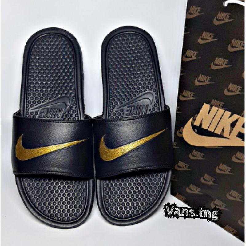 Sandal Slide Nike Benassi Ceklis Gold Premium /Sendal Santai kekinian /sandal Slop Nike