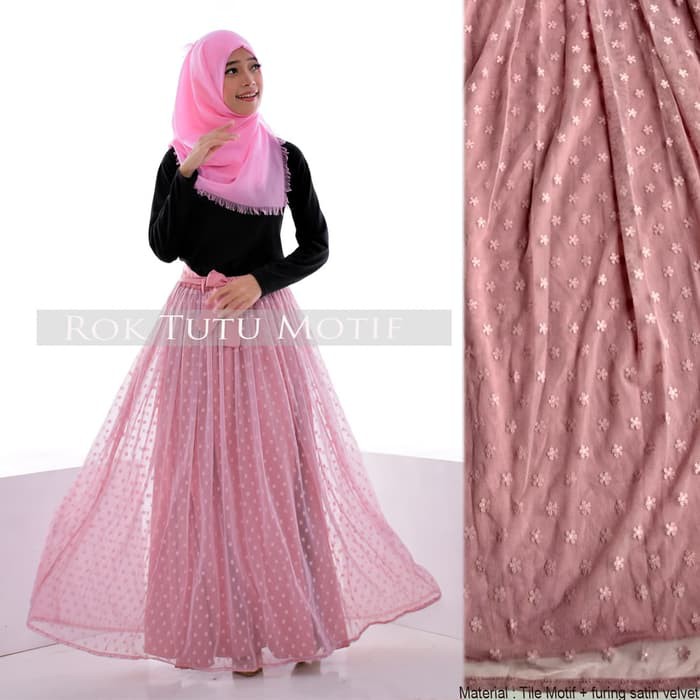 Rok Tutu Panjang Dewasa Wanita Muslimah Motif Warna Pink