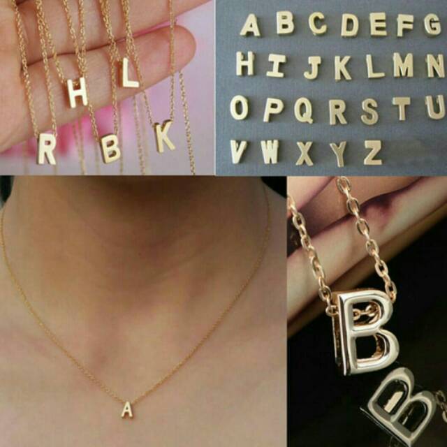 Kalung inisial huruf balok 2 dimensi lapis emas/kalung nagita slavina hits