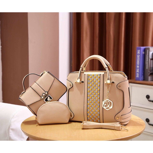 SG6988 syafniegalery eldora cherivine 3in1 tas set pouch dompet pesta tas kerja guru kantor batam