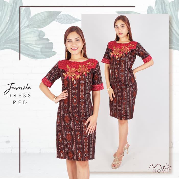 Sangat Laris Jamila Dress Pesta Batik Wanita / Gaun Pesta Natal Murah Grosir / Bati - Merah, Big