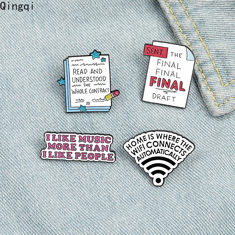 Bros Pin Enamel Desain Kartun Quote Music Read Komputer File Untuk Aksesoris Topi Tas Jeans