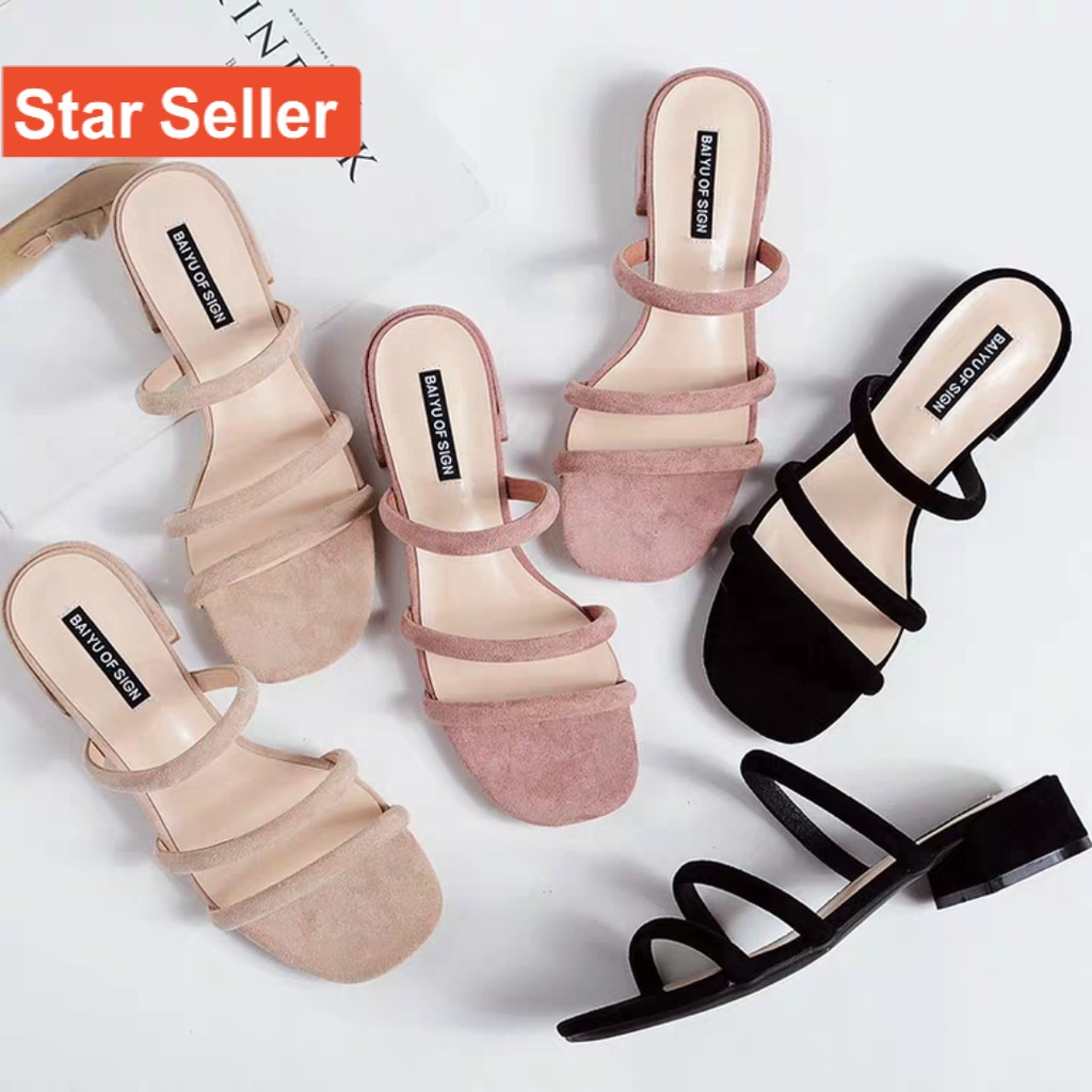 Sandal hak wanita import mewah kekinian 2021 sendal pesta kondangan wanita murah