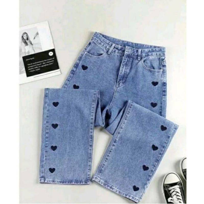 HIGH WAIST KULOT LOVE/KULOT JEANS LOVE/CELANA PANJANG HIGHWAIST KULOT JEANS LOVE BOY FRIEND JEANS/HI