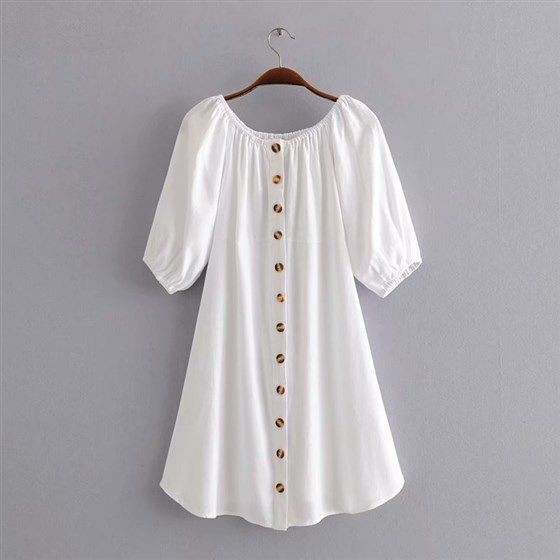31546 Dress Putih Polos Wanita White Linen Dress