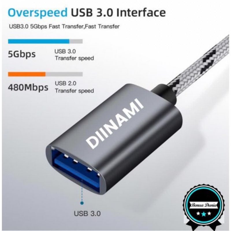 Kabel otg DIINAMI micro dan tipe c usb 2 in 1 fast translit data anti lelet bahan metal usb 3.0