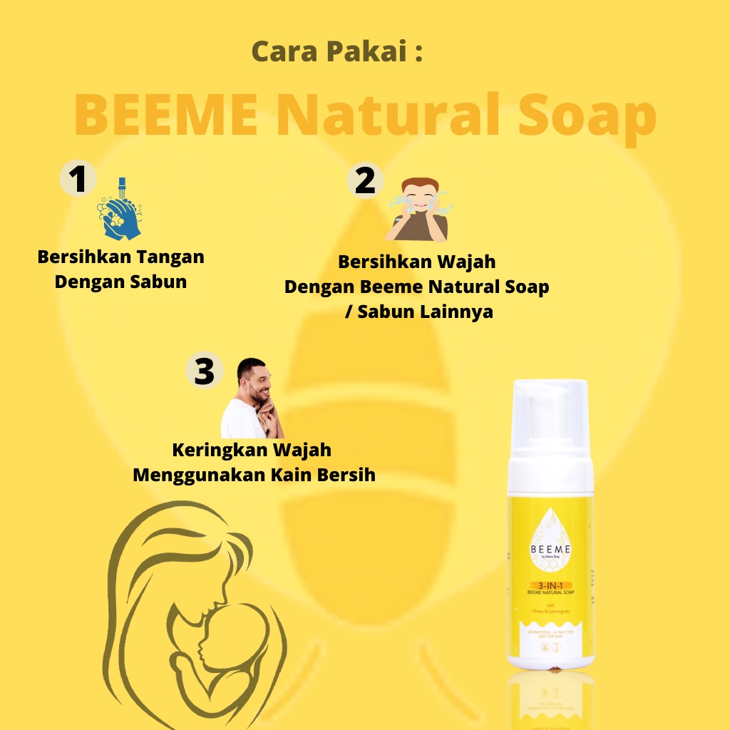 Beeme Beemee Bemee Skincare Perawatan Wajah Kulit Bayi Ibu Menutrisi Melembabkan Kulit Irisai Bekas Luka Natural Soap 3 in 1 BPOM HALAL BUMUI BUSUI