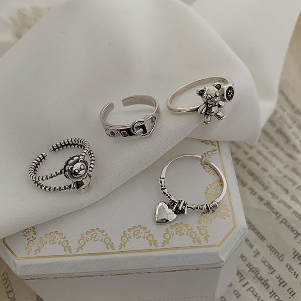 Mxbeauty Cincin Terbuka Punk Vintage Sabuk Gesper Berongga Hati Singa Korea Jari Ring