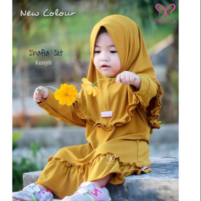 Gamis anak Shafia Set Bebica Warna Kunyit