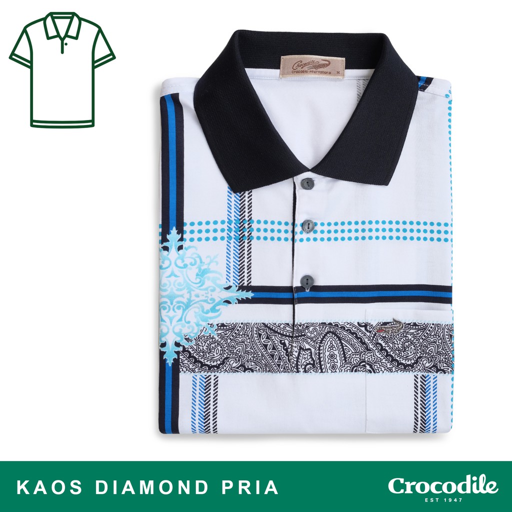 Crocodile DIAMOND 1667 White - Baju Kaos Kerah Pria Men Polo Original Relax fit - Bahan Katun