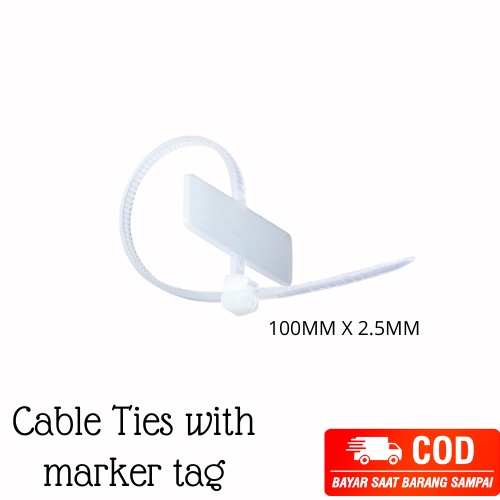 kabel TIES TIS pengikat with MARKER name tag label  100MM x 2.5MM warna putih