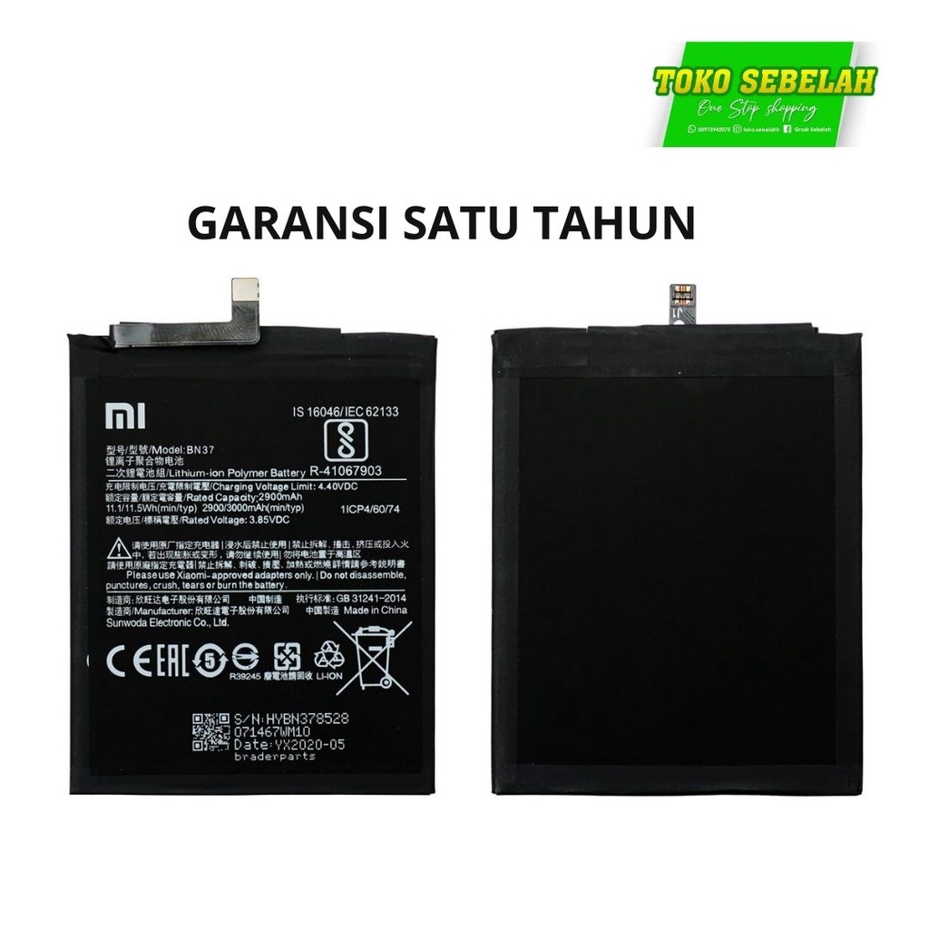 BATERAI BATTERY XIAOMI REDMI 6 / REDMI 6A / BN37 ORIGINAL GARANSI SATU TAHUN