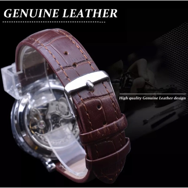 Jam Tangan Forsining Original Retro Transparan Automatic Tanpa Baterai Strap Kulit