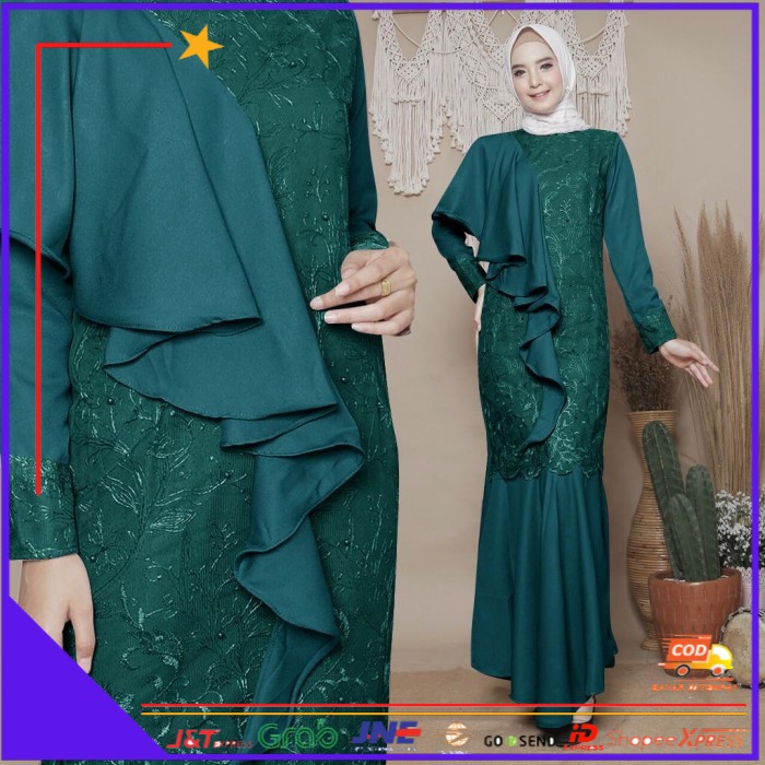 ❤BISA COD❤ gamis brukat /gamis duyung/gamis baru - hijau botol, M