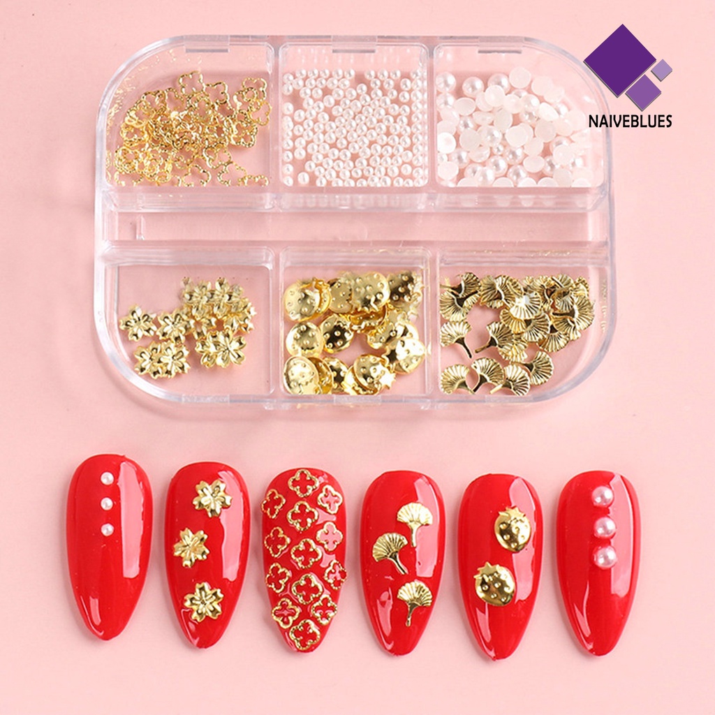 Naiveblue Charms Manik-Manik Baja Bentuk Bintang Hollow 3D Untuk Dekorasi Nail Art DIY