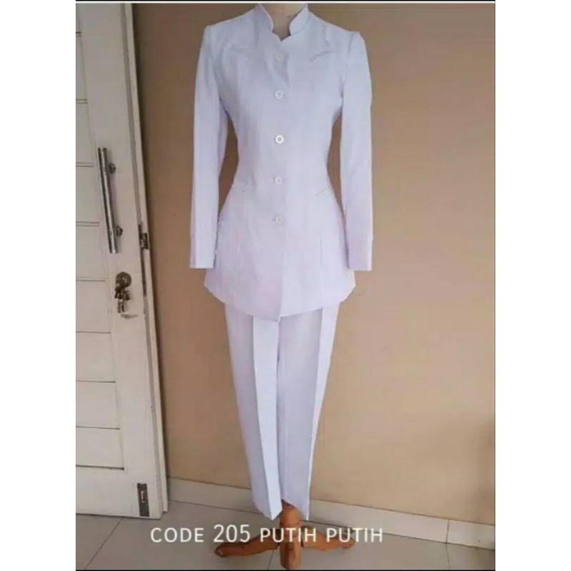 set baju blazer putih wanita/ setelan putih putih perawat/ jas putih pns/ baju perawat bidan