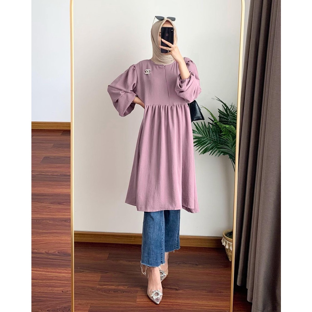 FARA LONG TUNIK CASUAL / ATASAN WANITA BAHAN ADEM CRINKLE / TUNIK TERBARU / ATASAN TUNIK TERMURAH / TUNIK POLOS