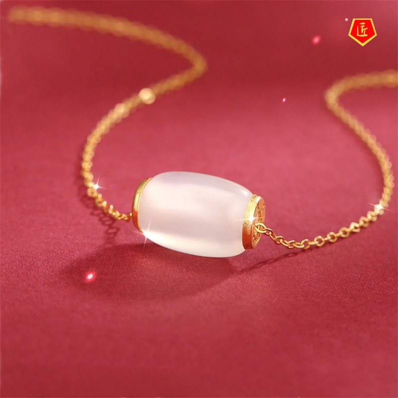 [Ready Stock]Lucky Beads Chalcedony Gold Pendant Necklace Simple Graceful